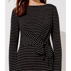 Loft Black & Gold Striped Long Sleeve Jersey Knit Mini Dress